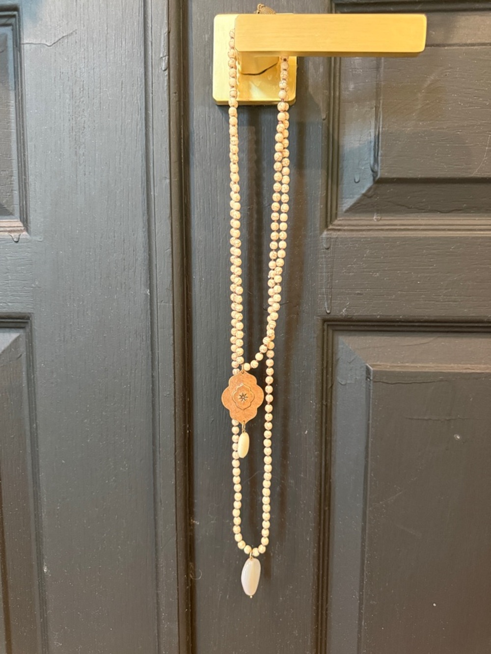 Beaded Cream Pendant Necklace - Unbranded